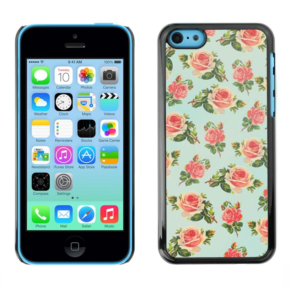 For Apple Iphone 5c Case , Mint Green Floral Rose Wallpaper - Apple Iphone 5c 8gb Factory Unlocked Gsm Cell Phone , HD Wallpaper & Backgrounds