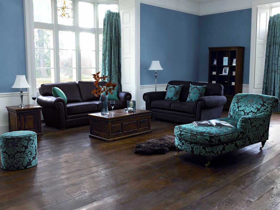 Living Room Large-size Blue Microfiber Upholster Sofa - Blue Paint Living Room Ideas , HD Wallpaper & Backgrounds