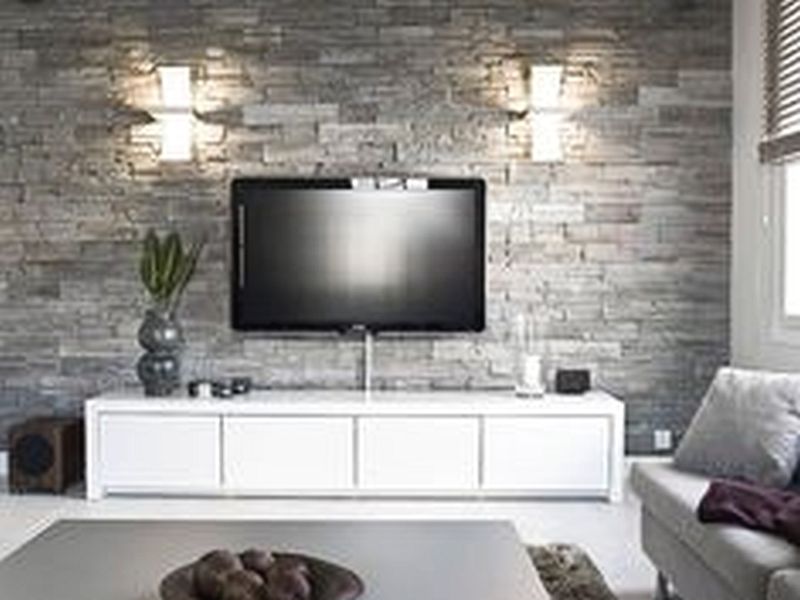 Vintage Living Room Wallpaper Ideas With Diy Tv Wall - Revestimiento Pared Living Tv , HD Wallpaper & Backgrounds