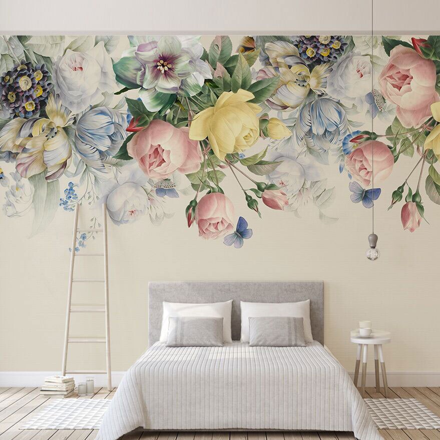 8d Flower Wallpaper Mural Wall Stickers Colorful Rose - Floral Wall Mural , HD Wallpaper & Backgrounds