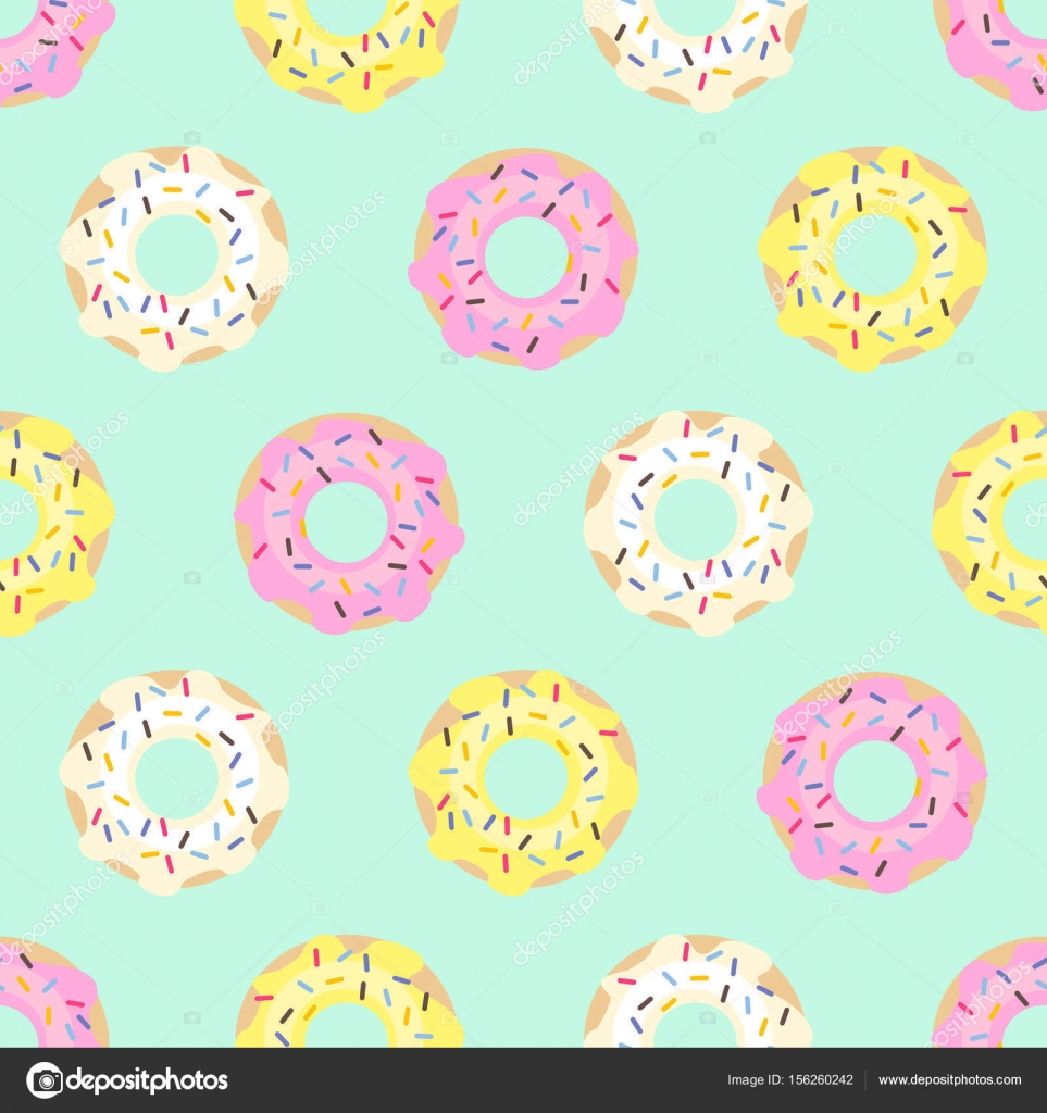 Donuts Seamless Pattern On Mint Green Background - Cute Wallpaper Mint Green , HD Wallpaper & Backgrounds