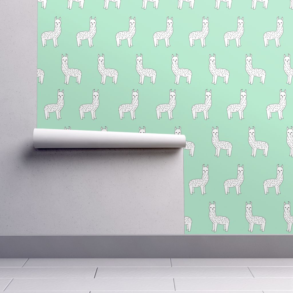 Isobar Durable Wallpaper Featuring Alpaca // Mint Green - Elephant , HD Wallpaper & Backgrounds