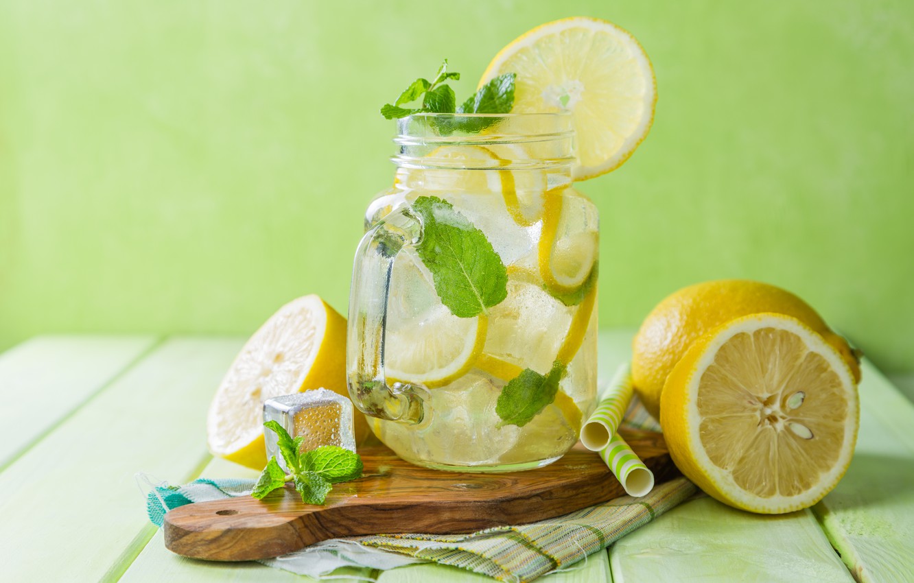 Photo Wallpaper Ice, Mug, Drink, Mint, Lemons, Tube, - Lemonade , HD Wallpaper & Backgrounds