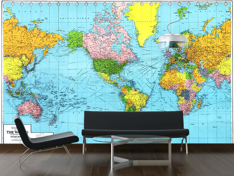 World Map Wallpaper Mural World Map Paper Wall Mural - Map Of World With Scale , HD Wallpaper & Backgrounds
