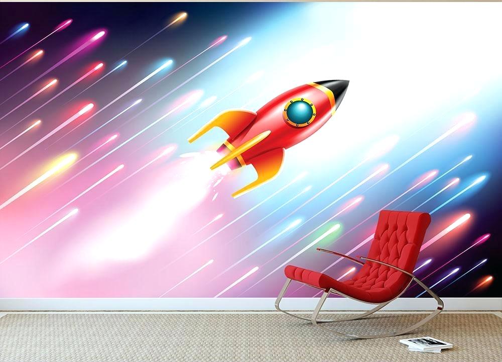 Space Wall Mural The Rocket Ship Flying In Wallpaper