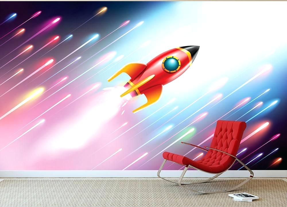 Space Wall Mural The Rocket Ship Flying In Wallpaper - Rocket , HD Wallpaper & Backgrounds