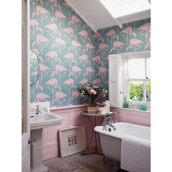 Buy Sanderson Flamingos Wallpaper, Turquoise/pink, - Quirky Wallpaper For Toilet , HD Wallpaper & Backgrounds