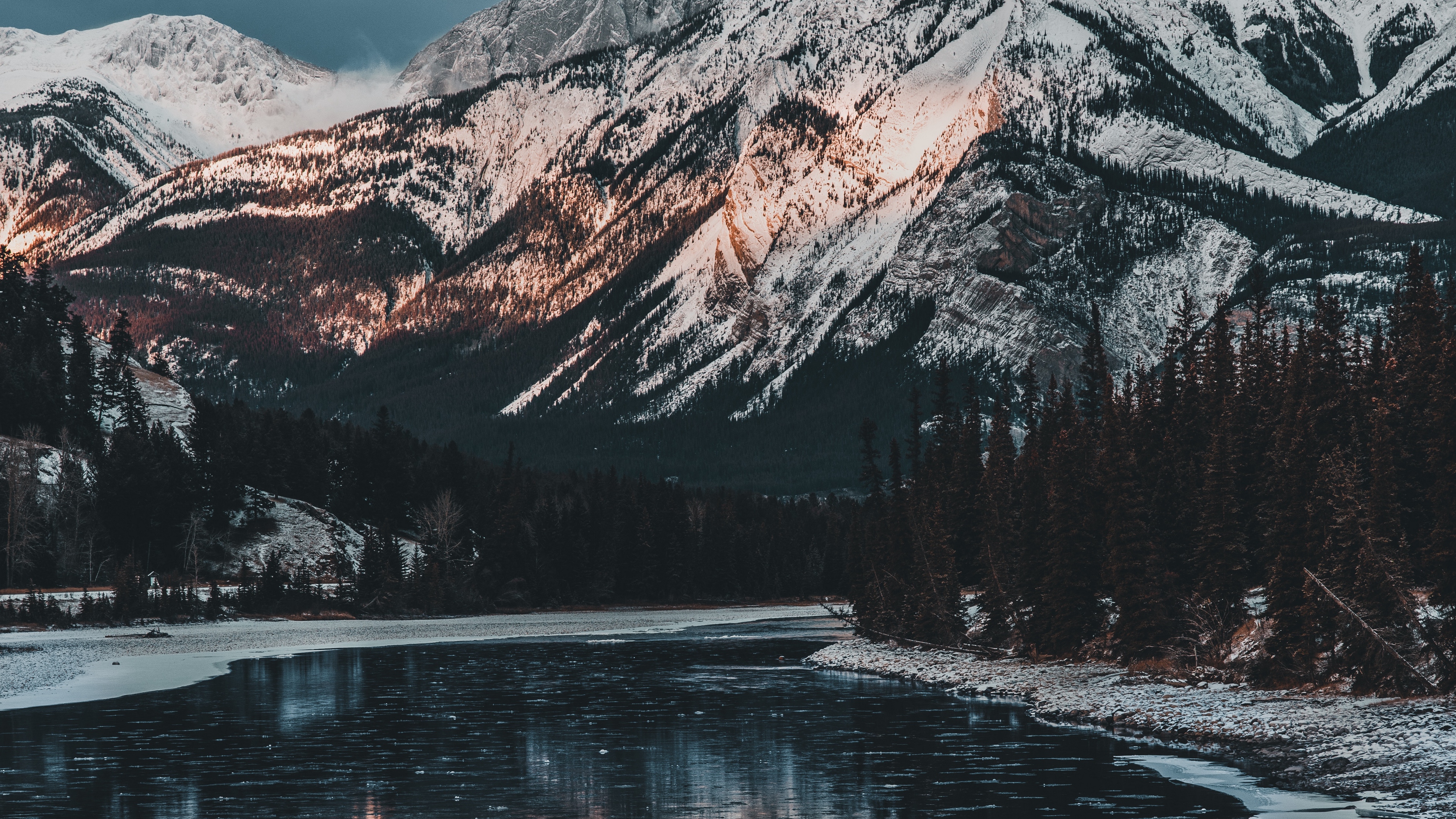 Wallpaper Mountains, Lake, Snow, Snowy, Jasper, Canada - Jasper , HD Wallpaper & Backgrounds