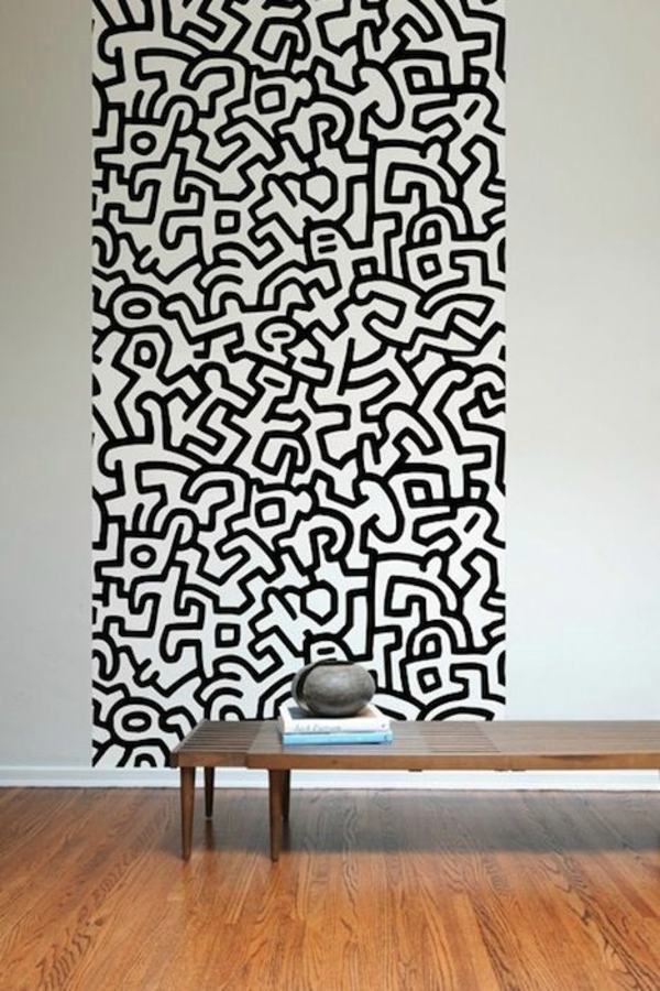 Living Room Wall Design Ideas - Stencil Keith Haring , HD Wallpaper & Backgrounds