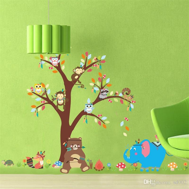 Kindergarten Background Wall Stickers Monkey Tree Kids - Decoracion Habitacion Animales , HD Wallpaper & Backgrounds
