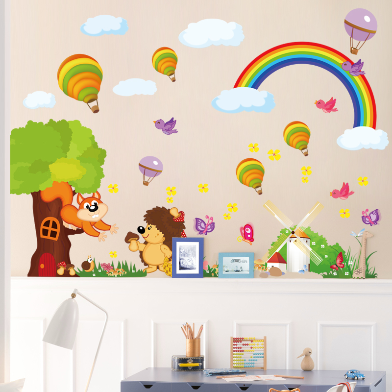 Buy Cute Cartoon Squirrel Kindergarten Classroom Wall - Rainbow For Class Decoration , HD Wallpaper & Backgrounds