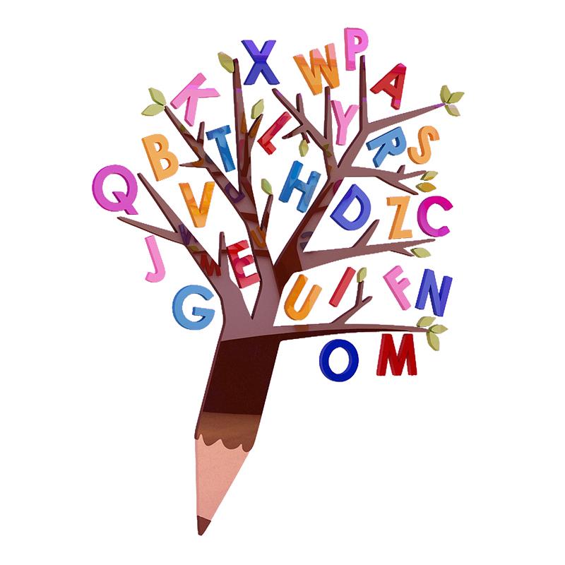 Cartoon English Letter Tree Acrylic Wall Sticker For - Classroom Wall Decoration For Kindergarten , HD Wallpaper & Backgrounds