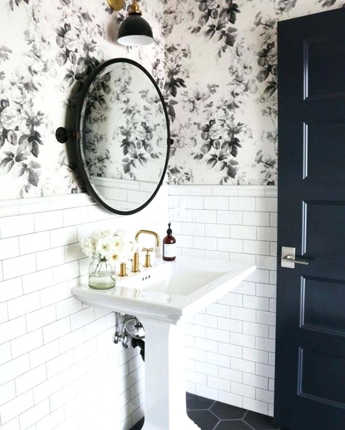 Powder Room Wallpaper Ideas Floral Top Stunning Decorating - Black And White Floral Wallpaper Bathroom , HD Wallpaper & Backgrounds
