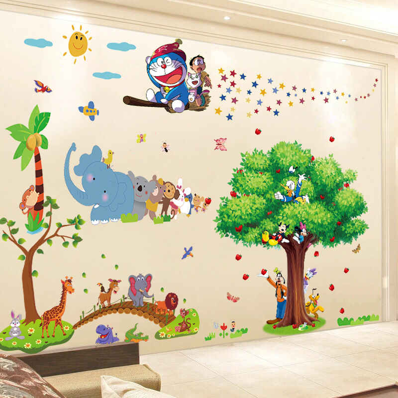 Cartoon Wall Painting Stickers Bedroom Children's Room - Kindergarten Class Room Decoration , HD Wallpaper & Backgrounds