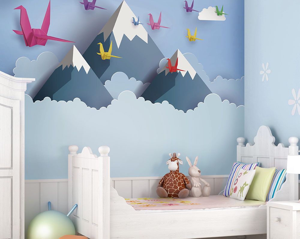 Origami Mountains Wallpaper Mural - Childrens Room Painting , HD Wallpaper & Backgrounds