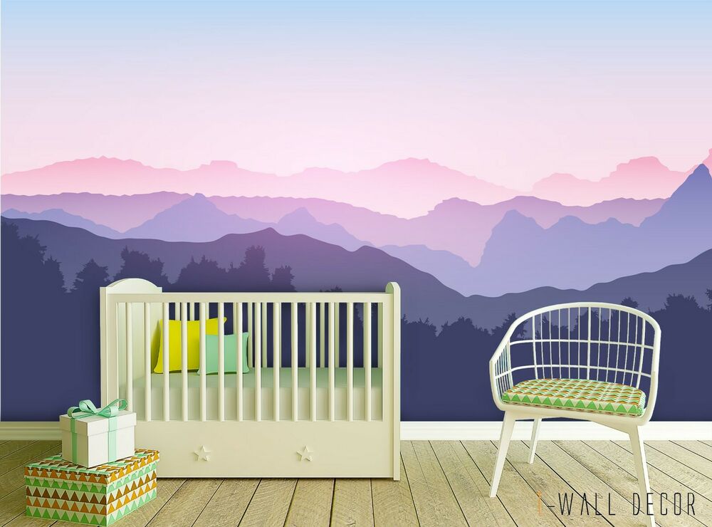 Nursery Mountains Wall Mural Bespoke Purple Wallpaper - Baby Room Triangles , HD Wallpaper & Backgrounds