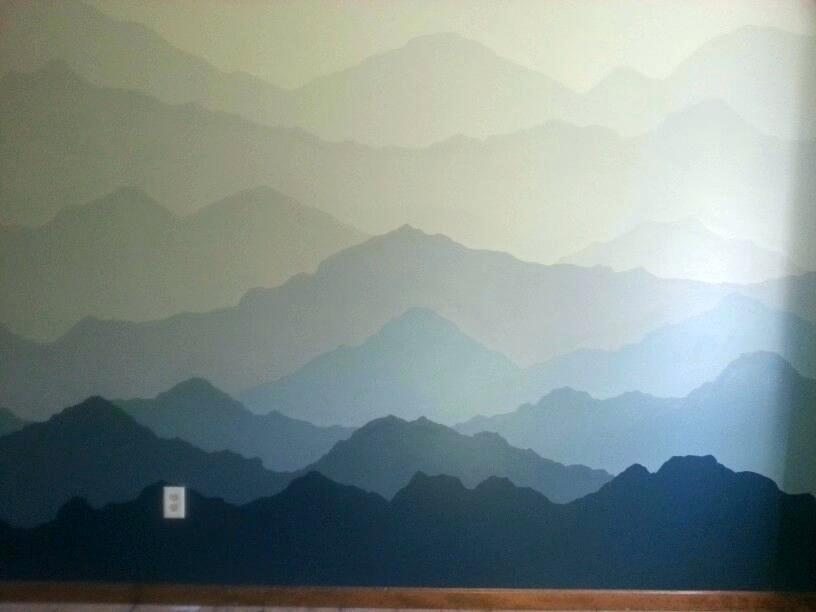 Mountain Mural Wall Nursery Stencil Poster - Painted Mountain Wall Mural , HD Wallpaper & Backgrounds