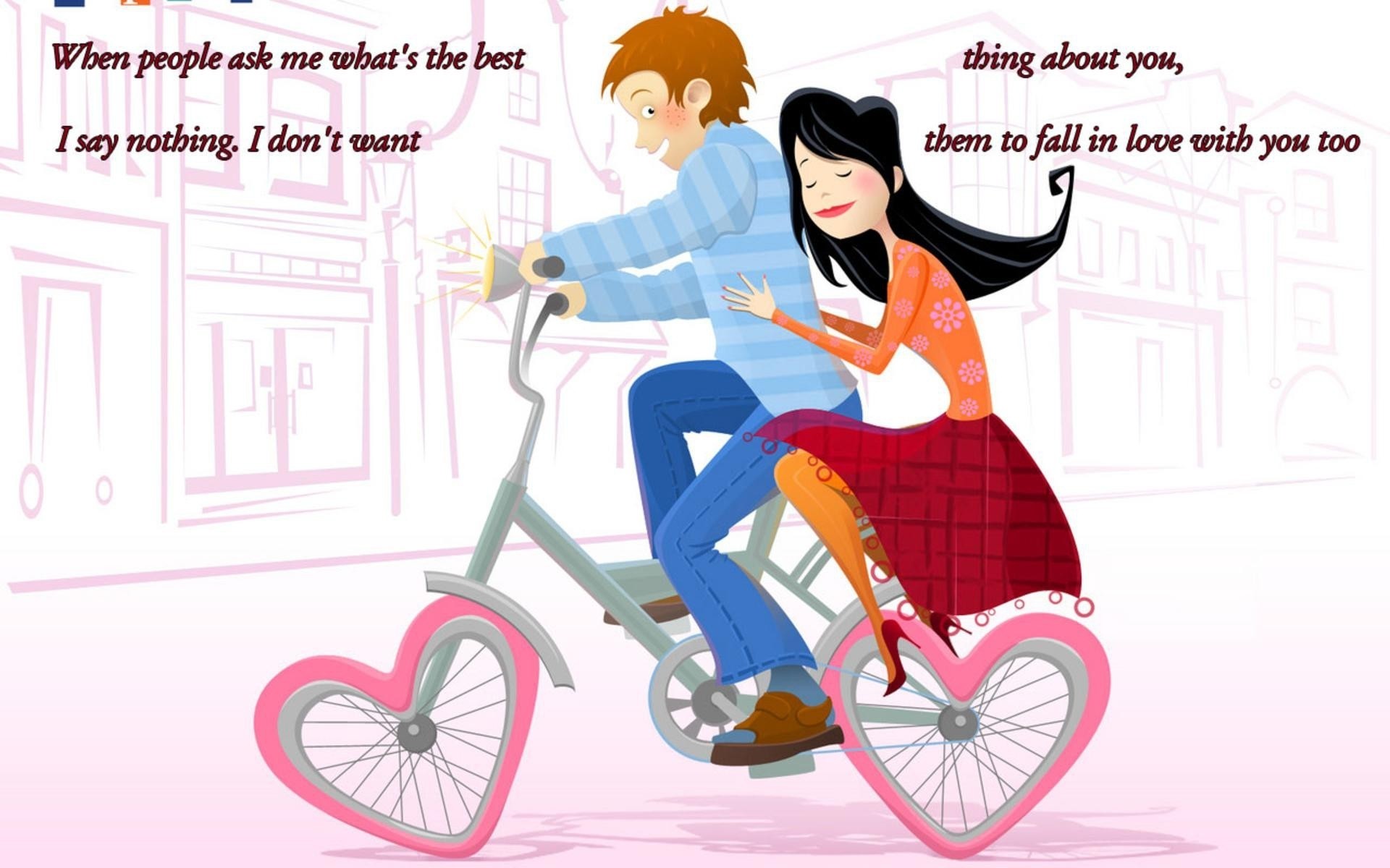 Sweet Couple Cartoon Wallpaper - Romantic Bike Ride With Boyfriend Quotes , HD Wallpaper & Backgrounds
