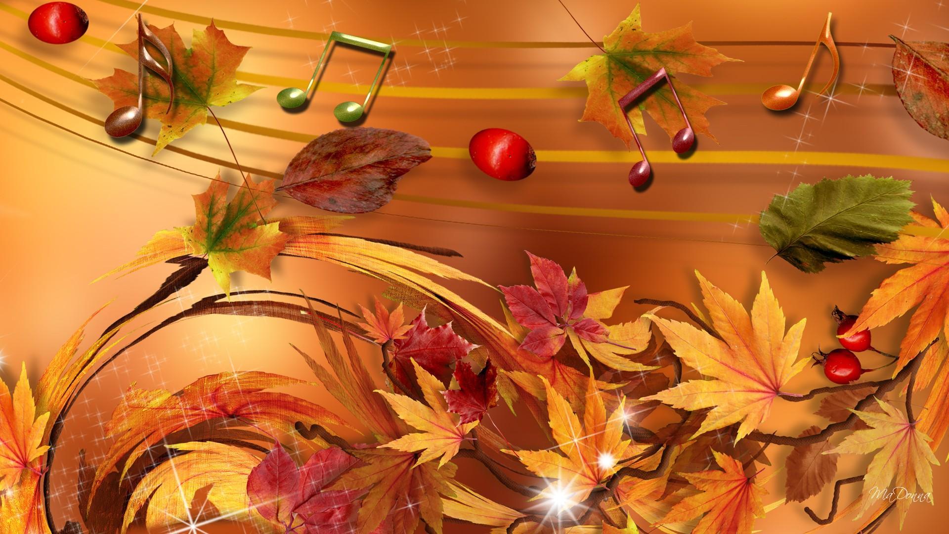Melodie Van De Herfst - Fall Leaves And Music Notes , HD Wallpaper & Backgrounds