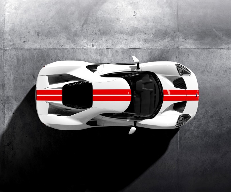 Ford Gt Supercar Frozen White Race Red Stripe Overhead - 2017 Ford Gt Stripe , HD Wallpaper & Backgrounds