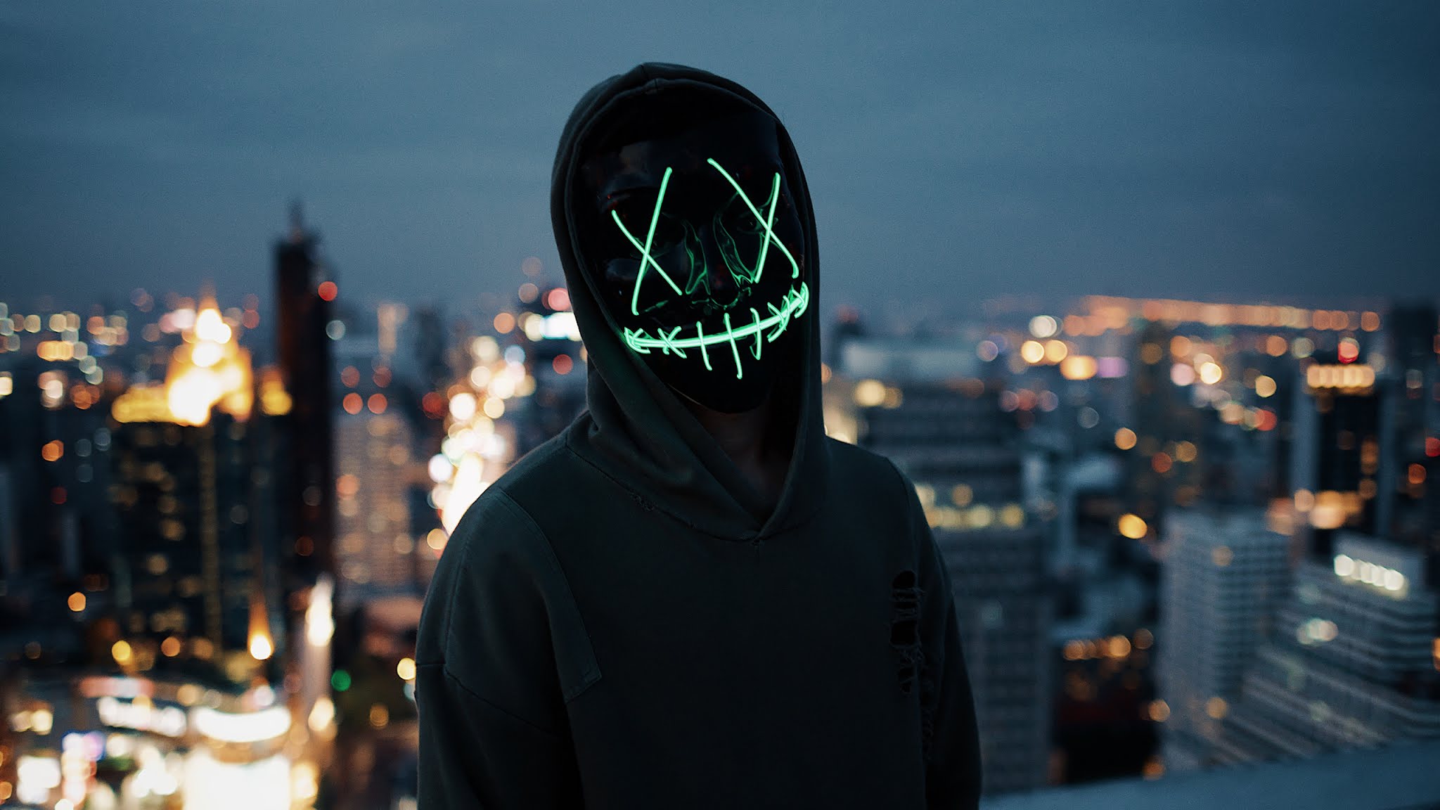 Mask Guy Neon Desktop Wallpaper - Light Mask , HD Wallpaper & Backgrounds