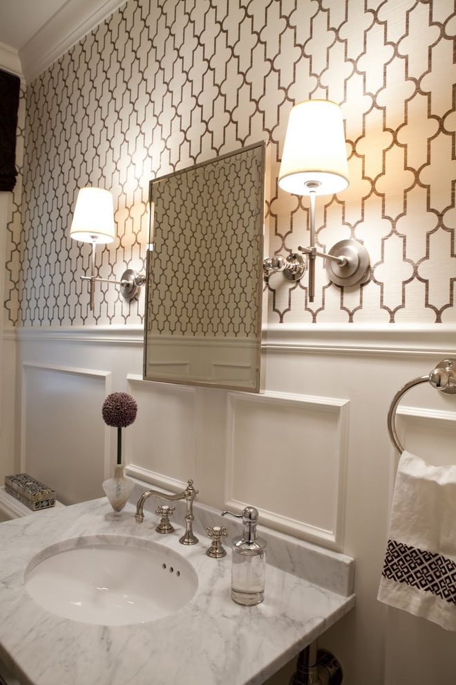 Baltimore Morrocan Wallpaper With Traditional Bathroom - Papier Peint Salle De Bain Beige , HD Wallpaper & Backgrounds