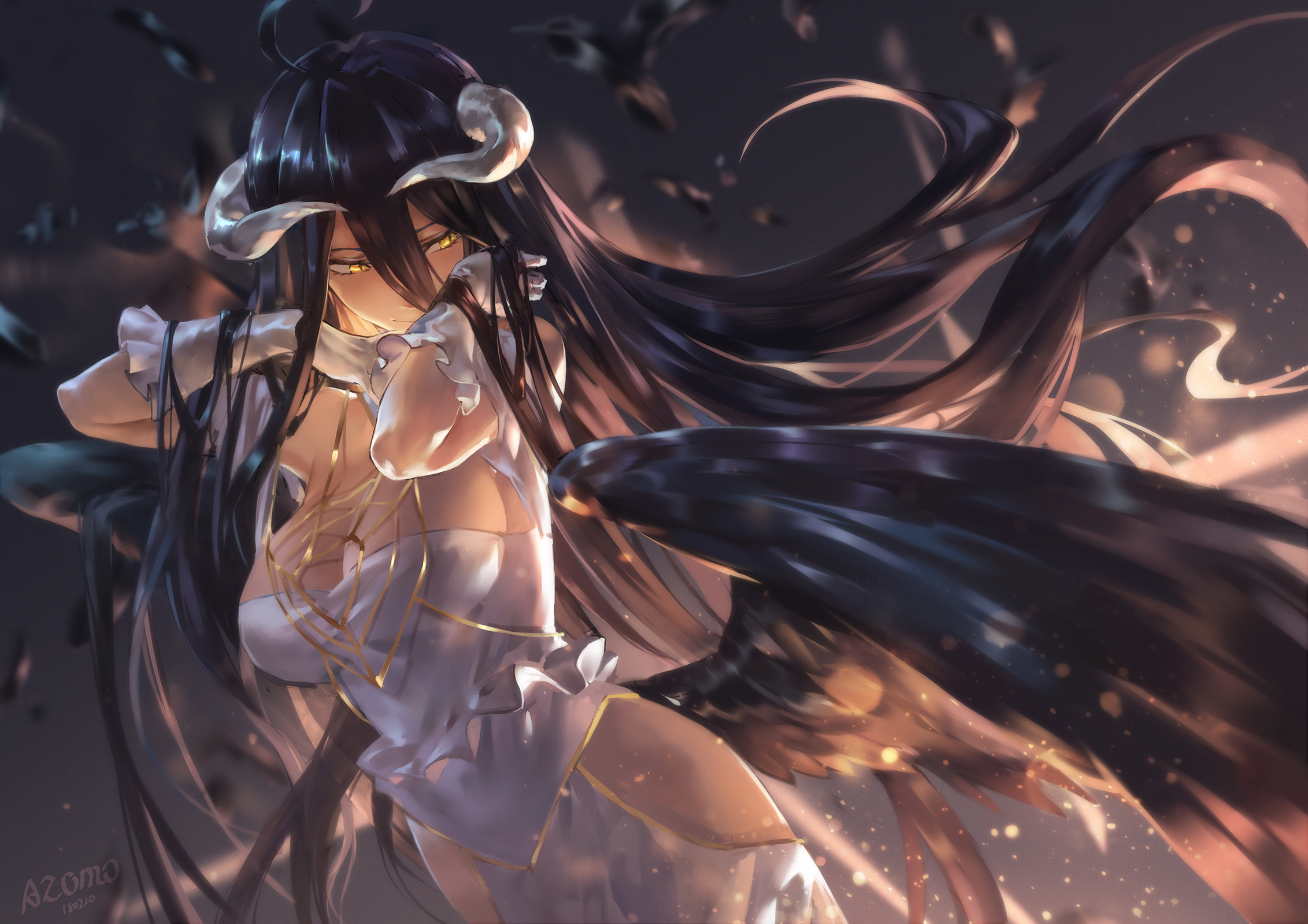 #white Dress, #cleavage, #long Hair, #horns, #azomo, - Overlord Albedo Wallpaper Hd , HD Wallpaper & Backgrounds