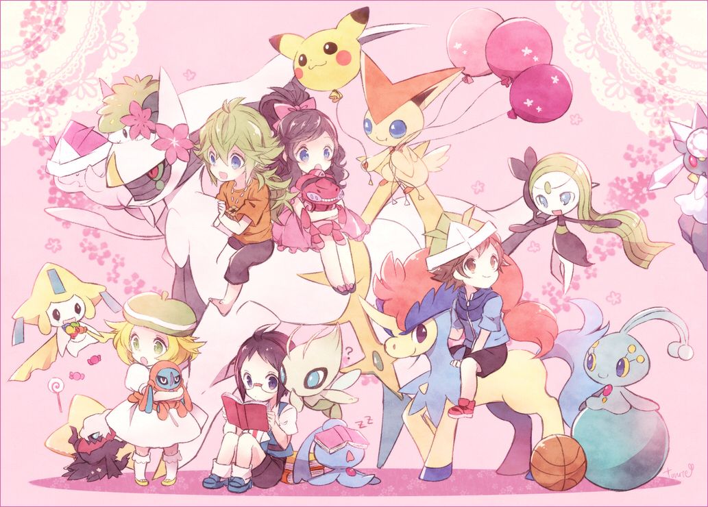 Shaymin, Touko , Celebi, N , Cheren , Bel , Game Freak, - Pokemon Meloetta And Jirachi , HD Wallpaper & Backgrounds