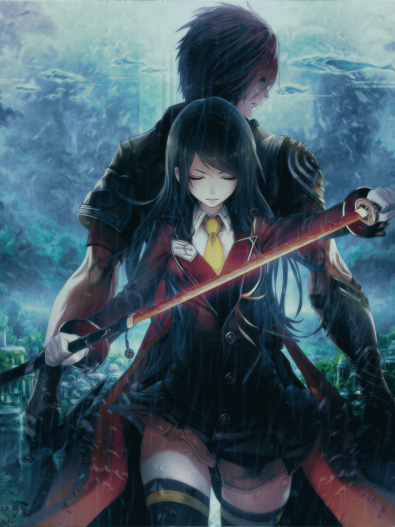 Anime Girl, Boy, Couple, Fighter, Katana, Landscape, - Anime Girl And Boy , HD Wallpaper & Backgrounds