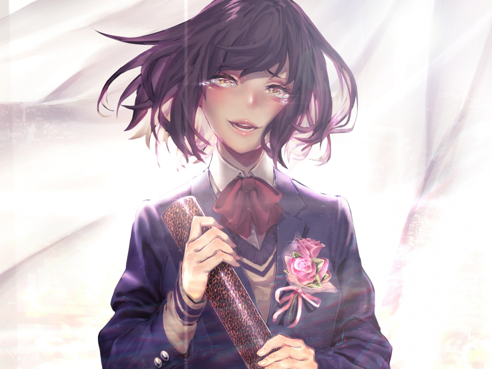 Beautiful, Anime Girl, Short Hair, Party, Wallpaper - Anime Girl With Purple Short Hair , HD Wallpaper & Backgrounds