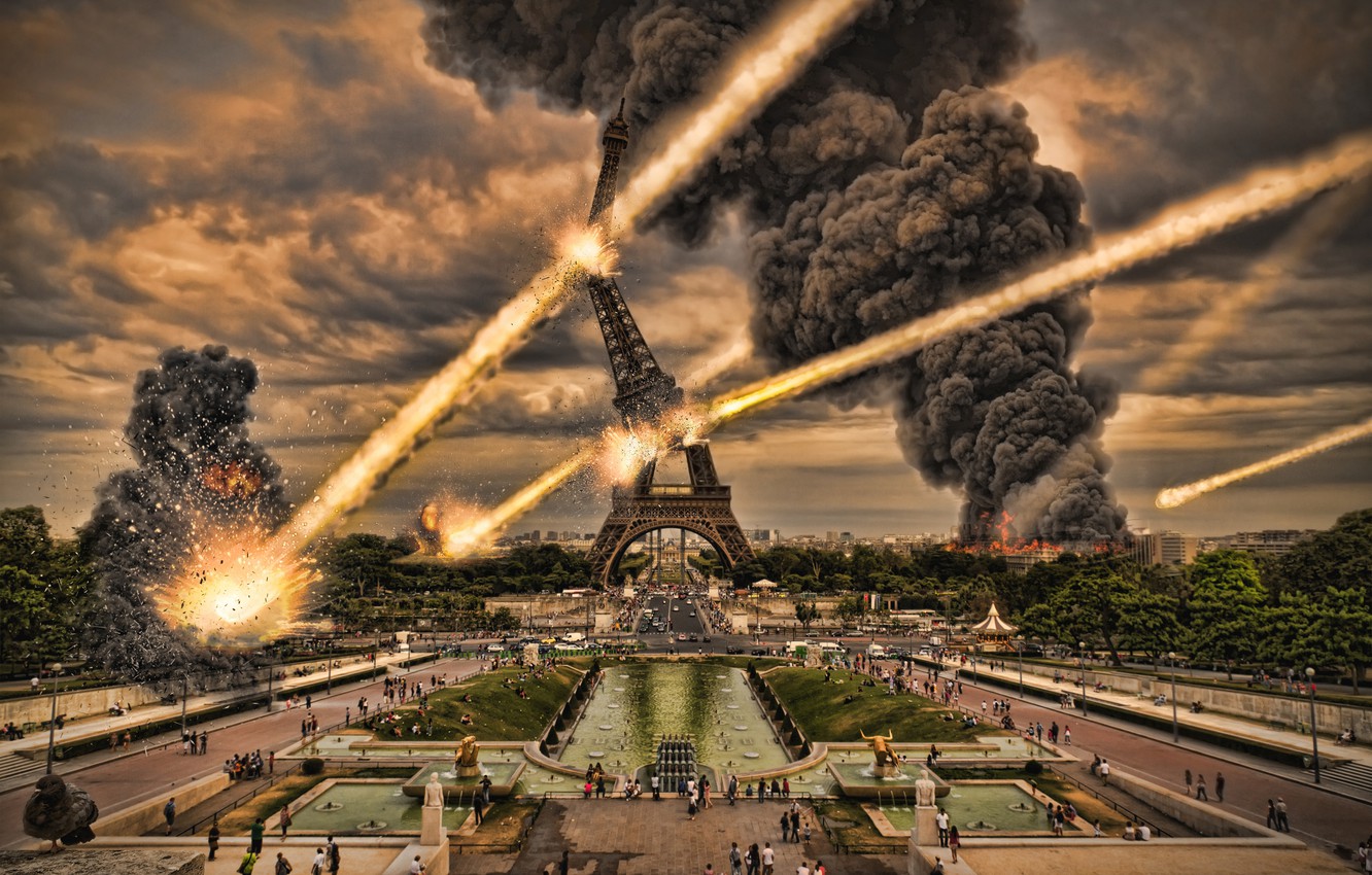 Photo Wallpaper The City, People, Fire, Paris, Explosions, - Eiffel Tower Destroyed Movie , HD Wallpaper & Backgrounds