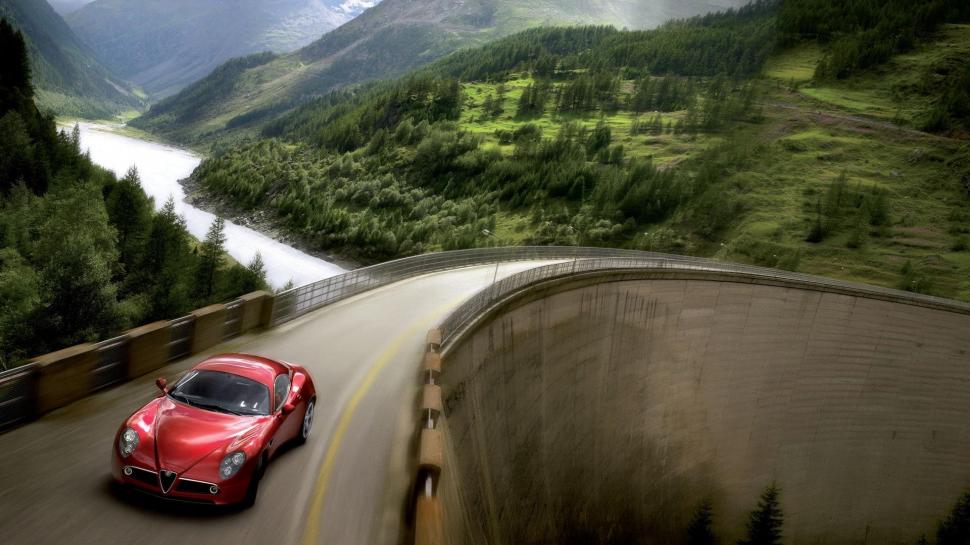 Alfa Romeo Speeding Over A Damn Wallpaper - Alfa Romeo On Road , HD Wallpaper & Backgrounds