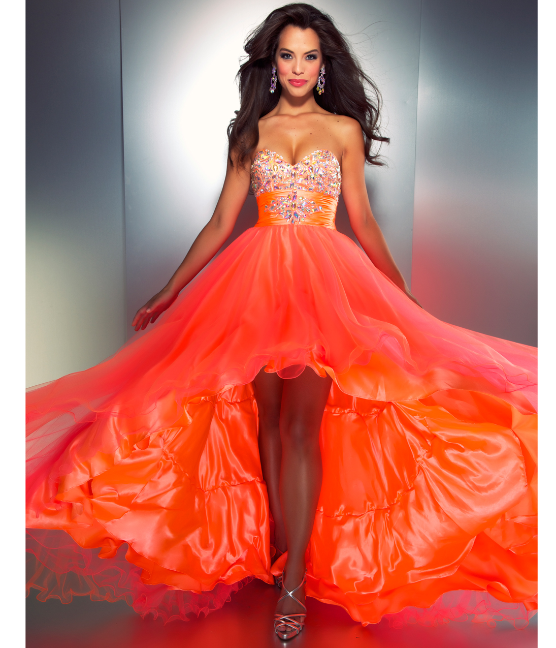black and orange prom dress