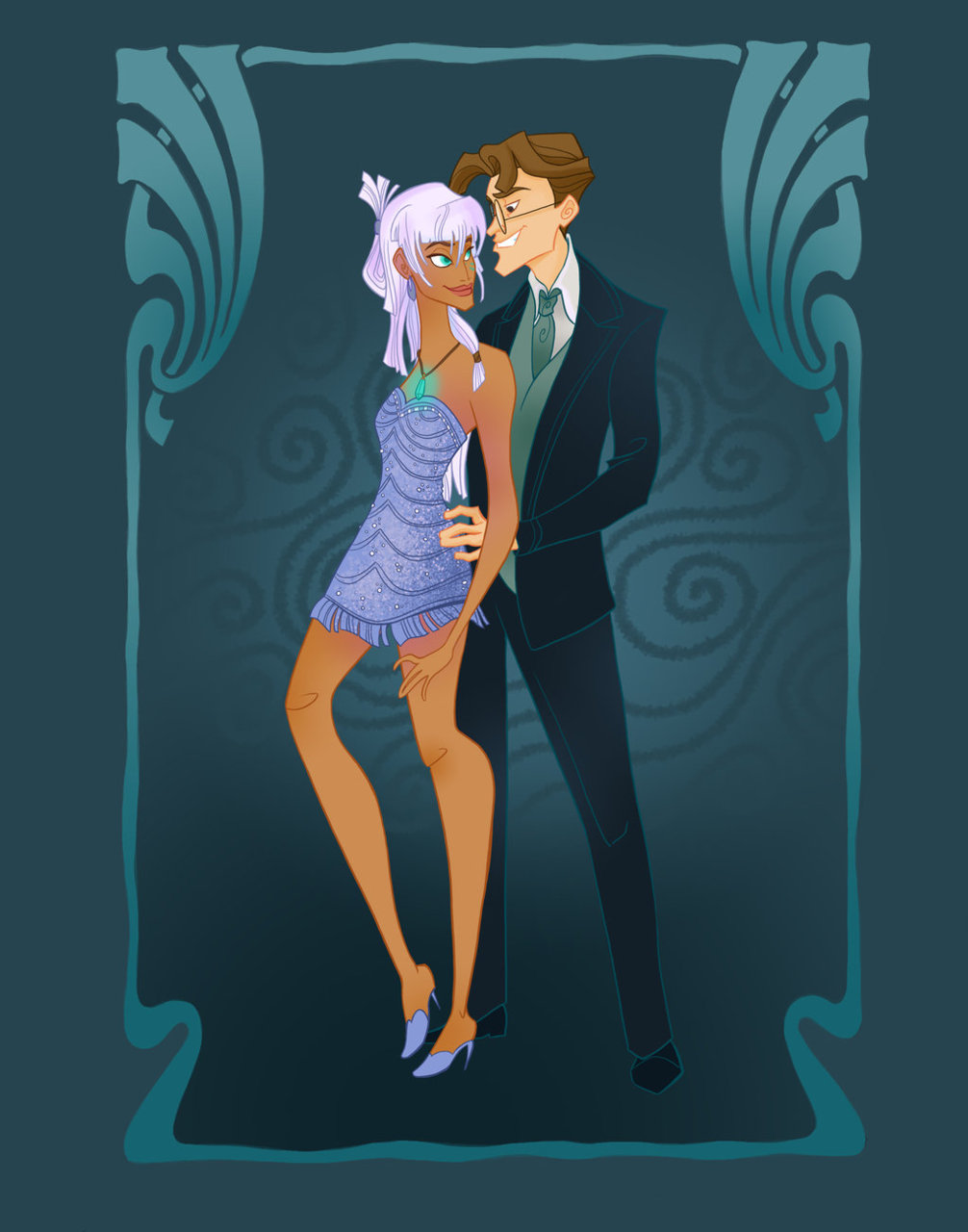 Childhood Animated Couples Images Kida And Milo Prom - Disney Couples Fan Art , HD Wallpaper & Backgrounds