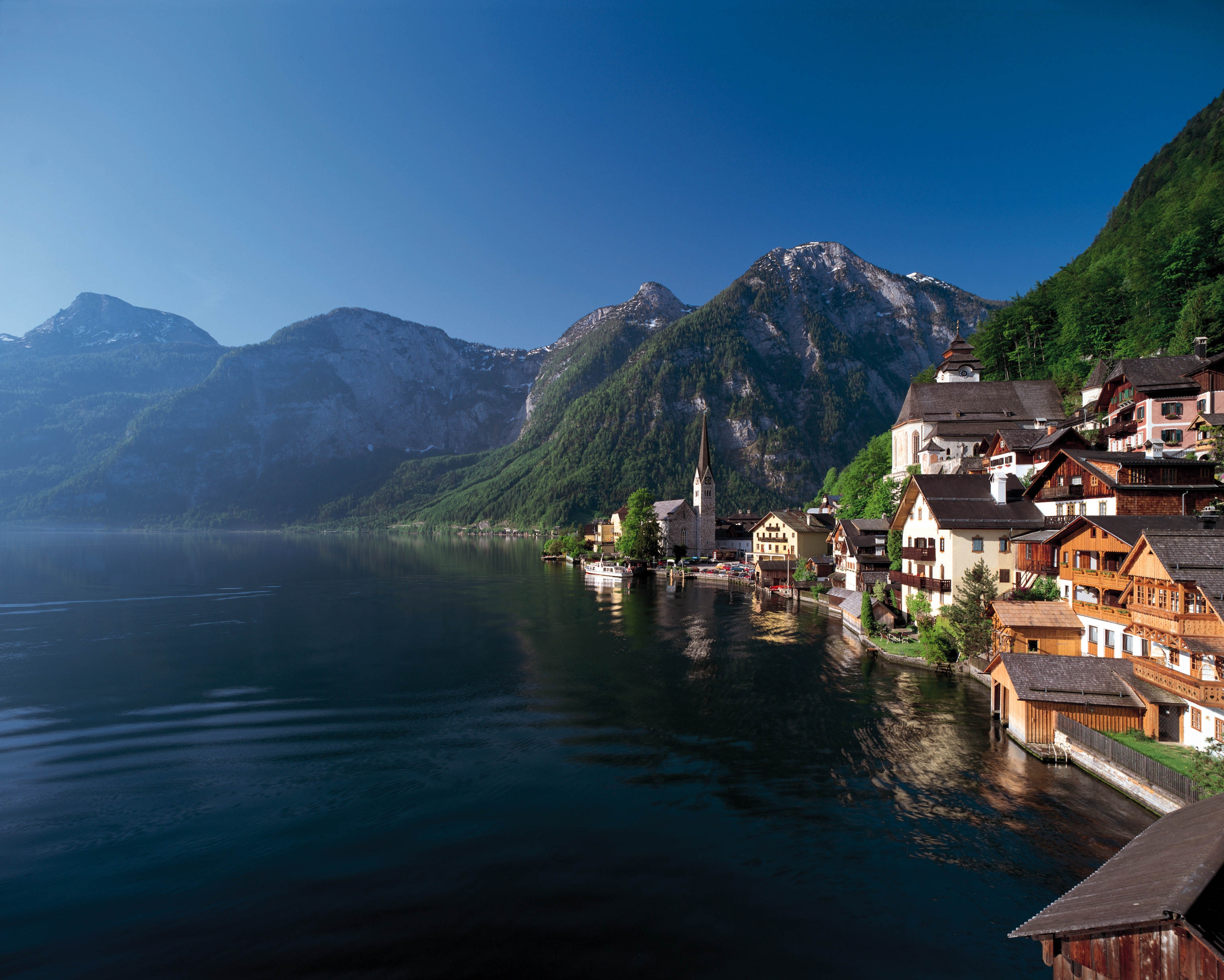 Mountains, Houses, Shore, Lake, Town, Hallstatt, Austria, - Bad Goisern , HD Wallpaper & Backgrounds