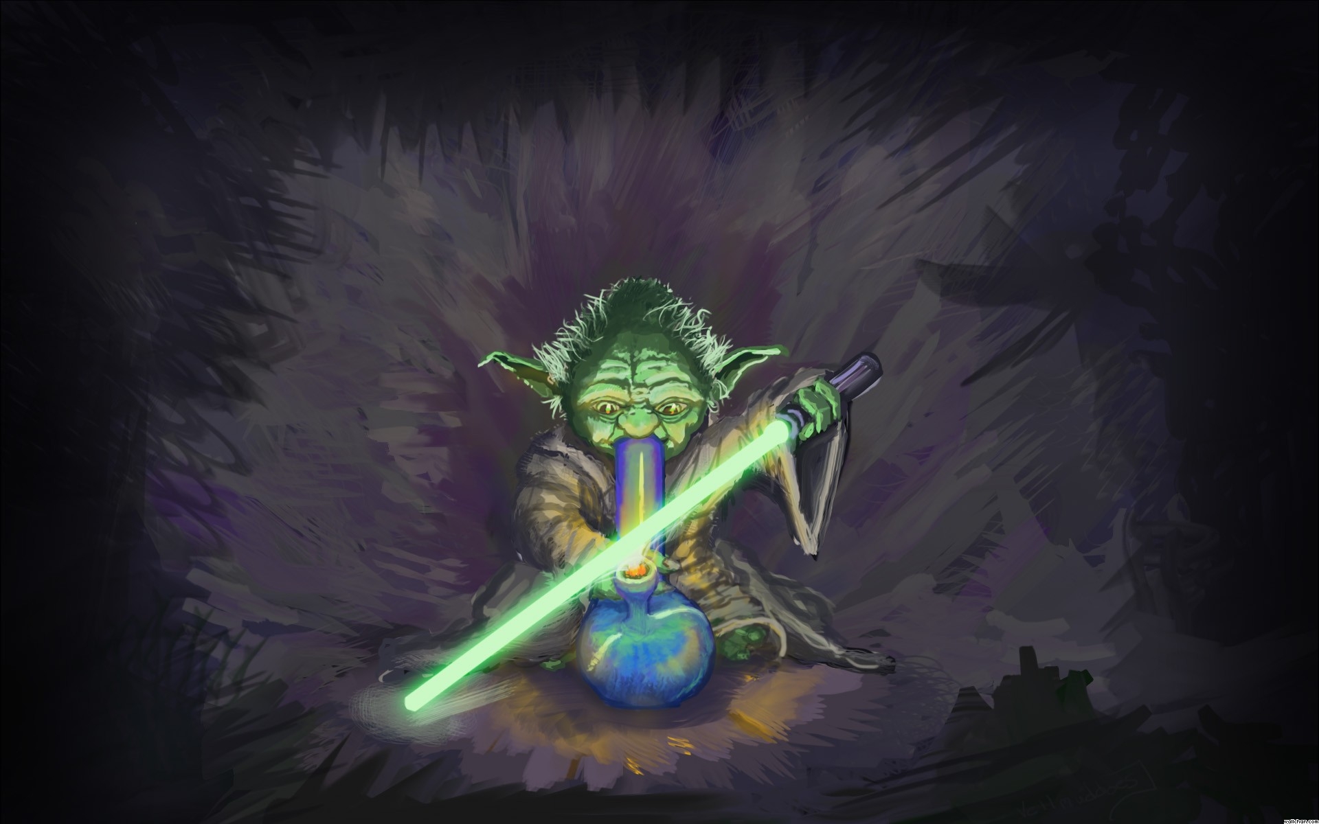 Hd Wallpaper Of Yoda Smoking Smoke Pot Weed Bond, Desktop , HD Wallpaper & Backgrounds