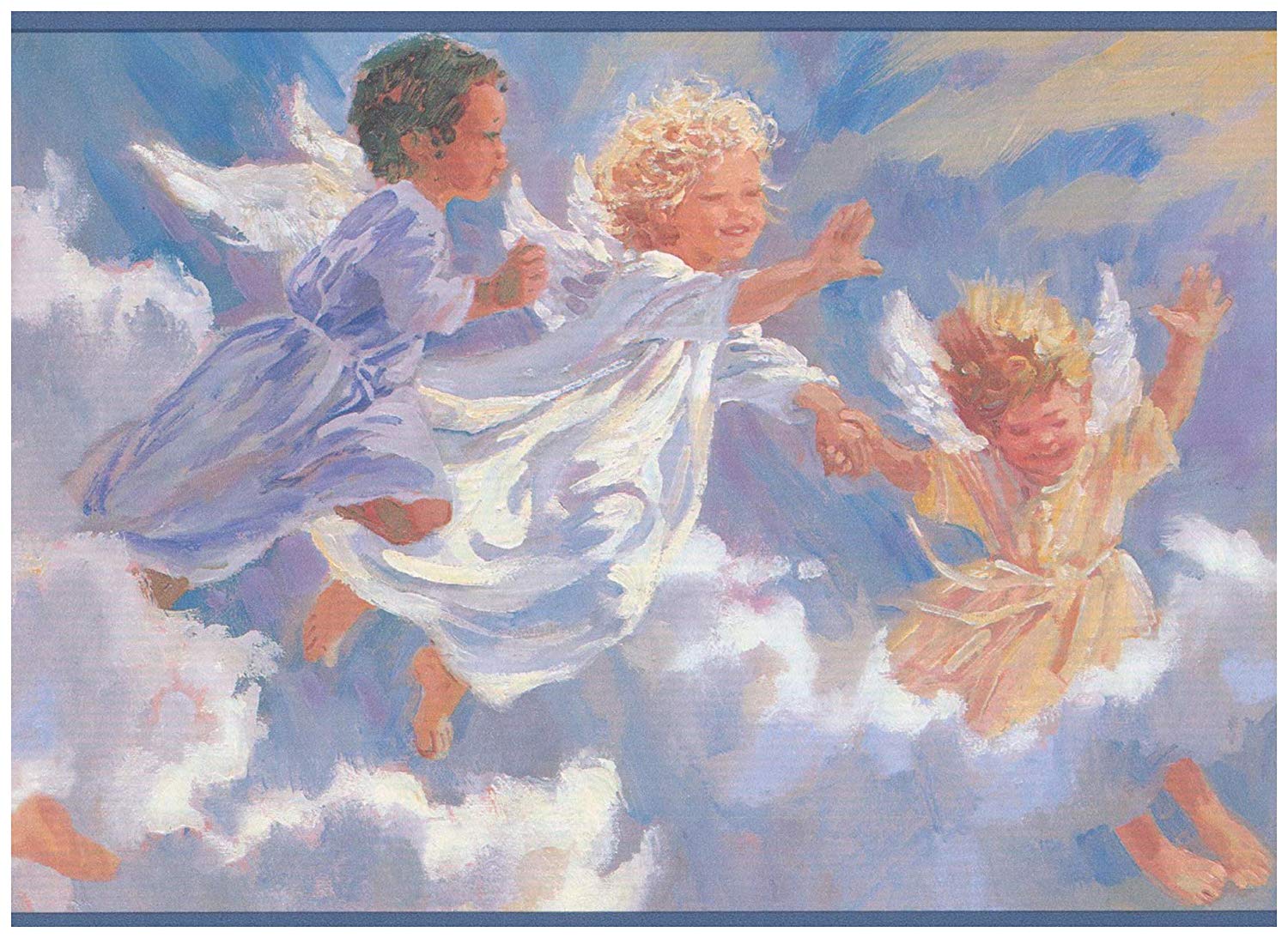 Baby Angels Flying In The Sky Wall Border Retro Design, - Baby Angels , HD Wallpaper & Backgrounds