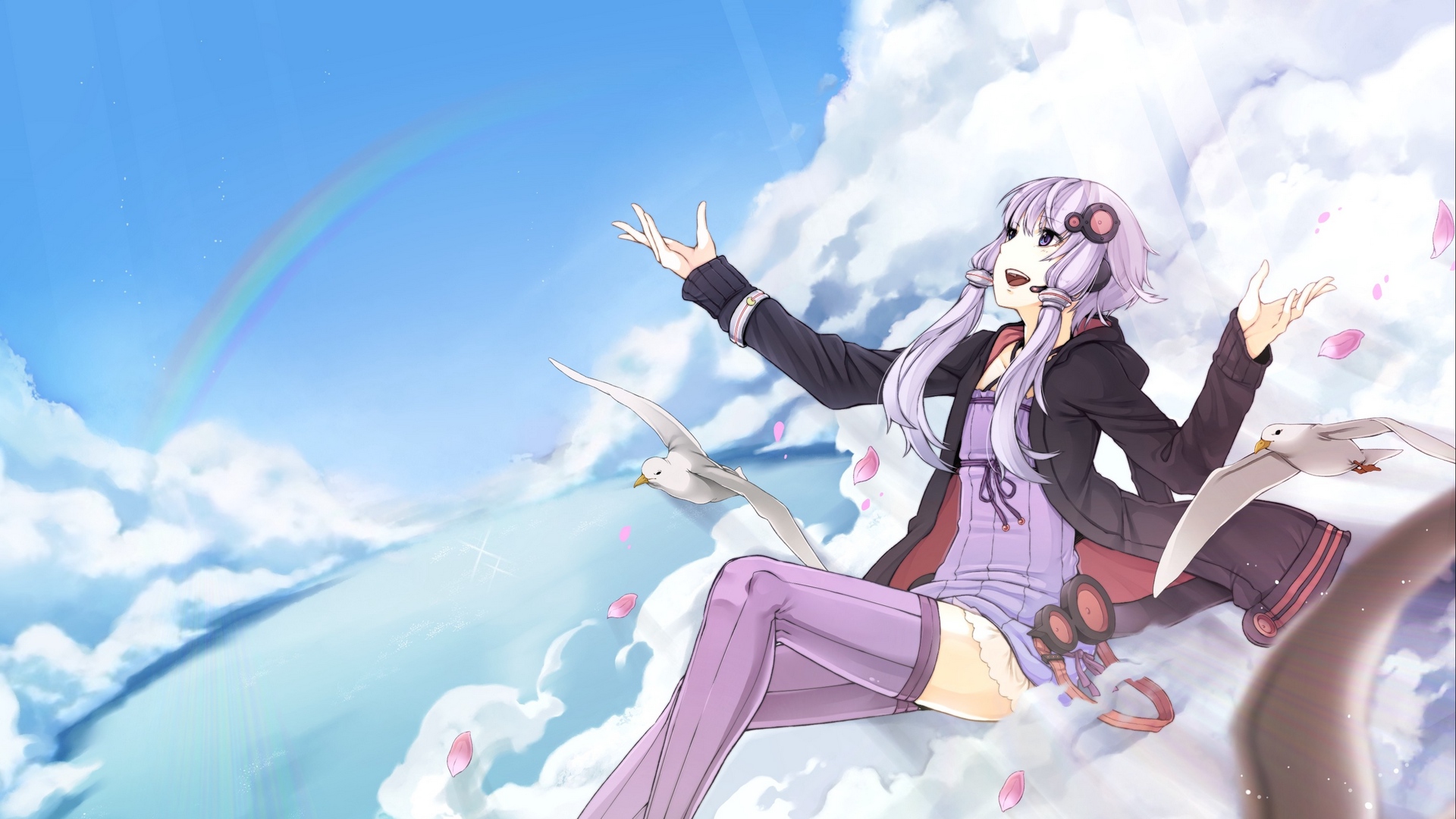 Wallpaper Anime, Girl, Flying, Bird, Sky - Hot Anime Girl Wallpaper Two Monitor , HD Wallpaper & Backgrounds