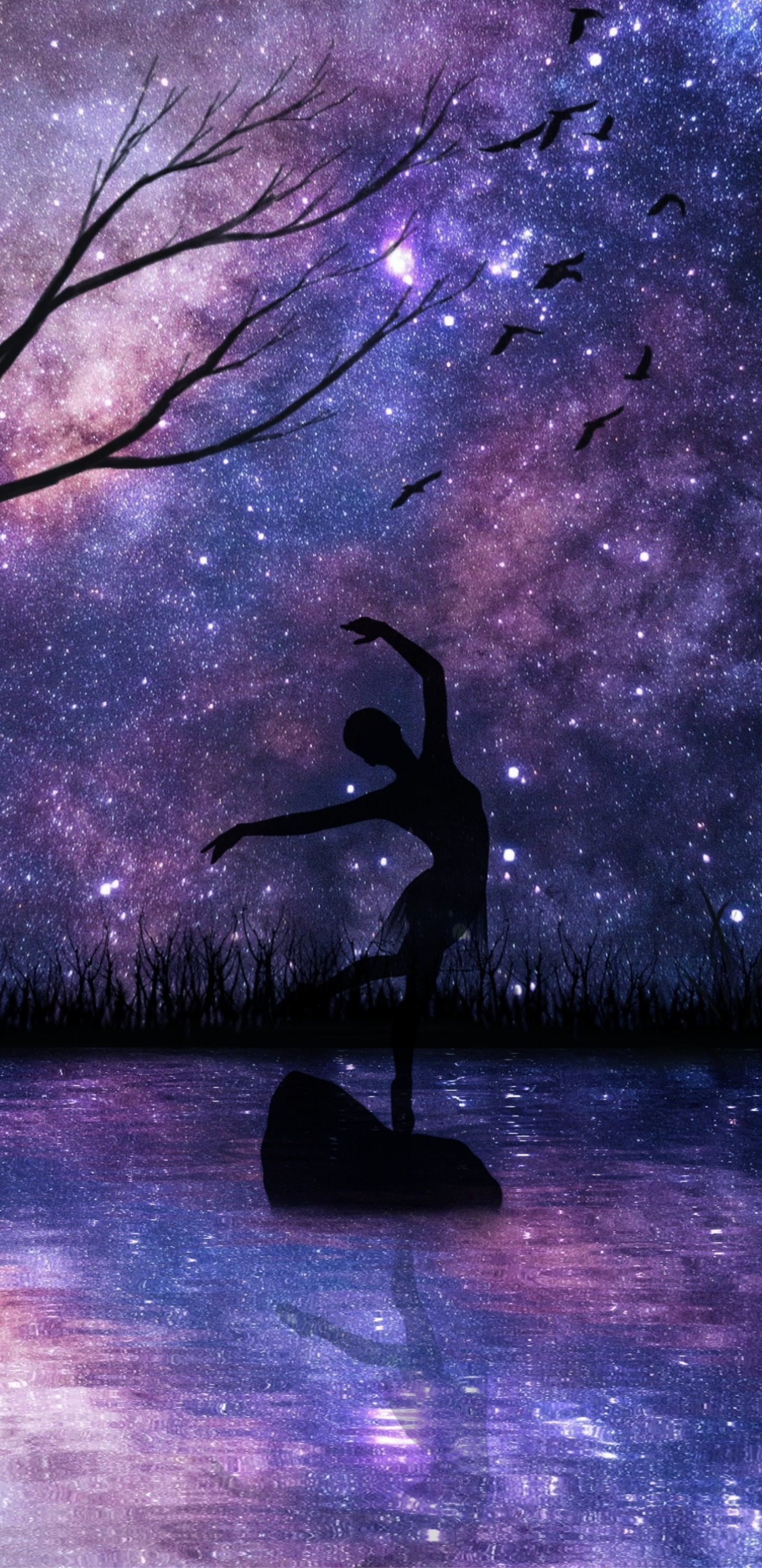 Starry Night, Girl Dance, Silhouette, Art, Wallpaper - Girl In Starry Night , HD Wallpaper & Backgrounds