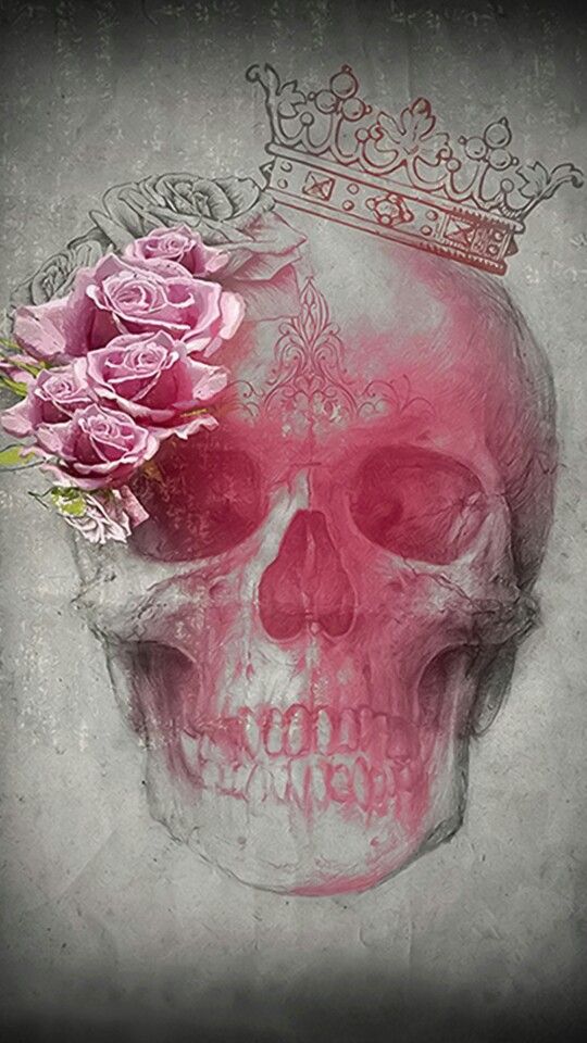 Skull With Pink Roses And Crown - Skull With Pink Rose , HD Wallpaper & Backgrounds