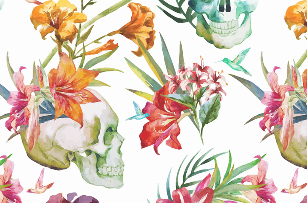 Watercolor Floral Skulls Wallpaper - Watercolor Skull , HD Wallpaper & Backgrounds