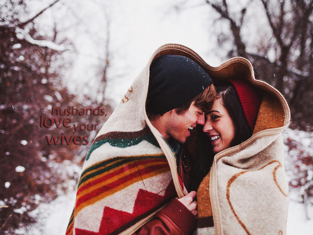 Husbands Love Your Wives Couple Snow Christian Wallpaper - Couple Wrapped In Blanket , HD Wallpaper & Backgrounds