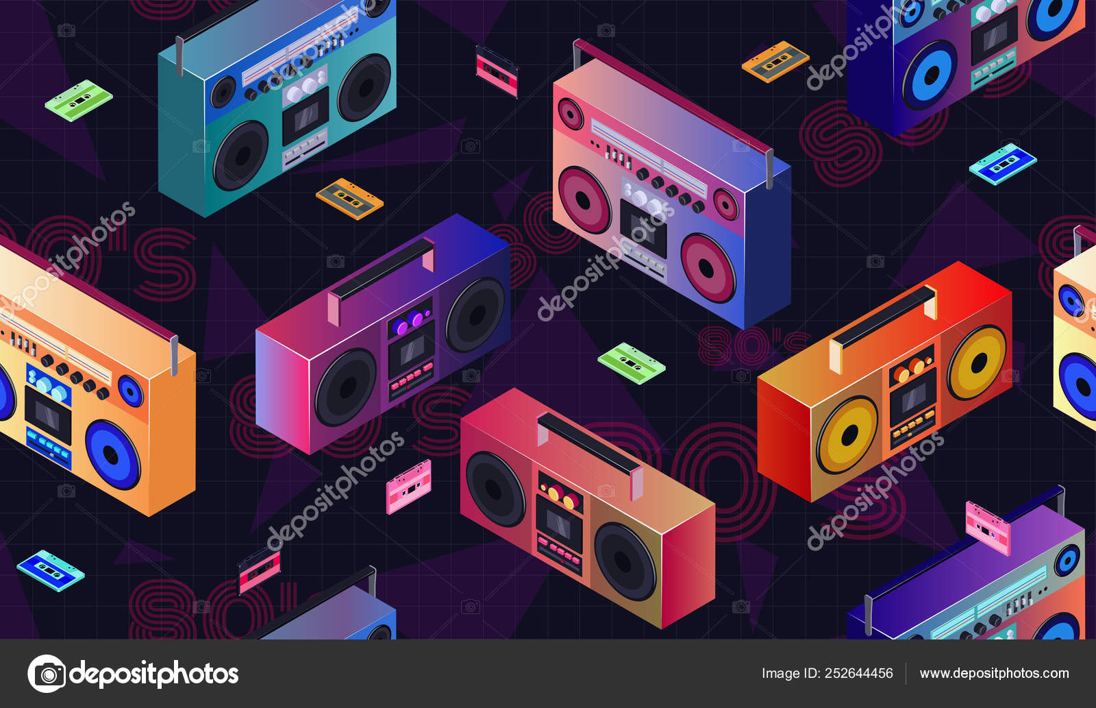 Background With Boombox Tape Recorder And Audio Cassettes - Subwoofer , HD Wallpaper & Backgrounds