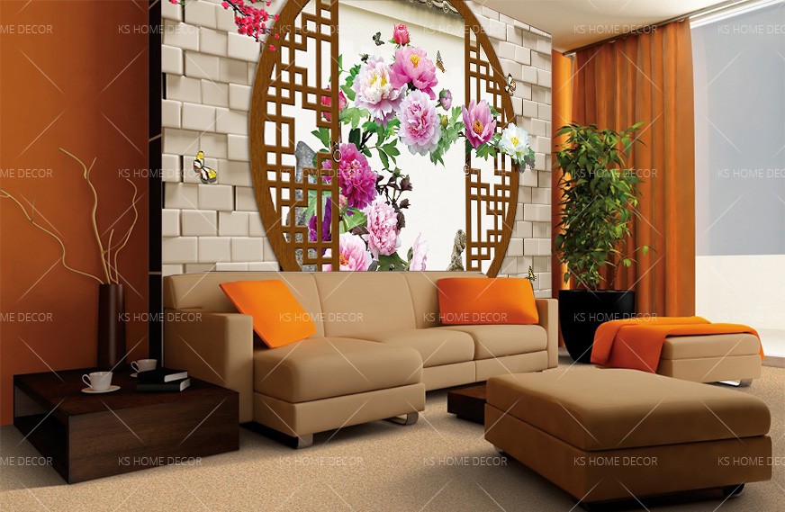 3d Chinese Style Flowers Walls Oriental Mural Or10003 - Best Colour Combination For Living Room Walls , HD Wallpaper & Backgrounds
